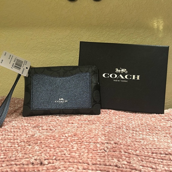 Coach wristlet wallet black smoke Metallic Navy, NWT - Picture 1 of 10